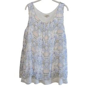 Via Signoria, Lined, Italian 100% Silk, Women's Blue Floral Tank Top, Sz Large